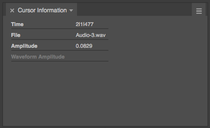 Cursor Information window when Waveform Editor is the active windowm showing Time, File Name, Amplitude, and Waveform Amplitude.