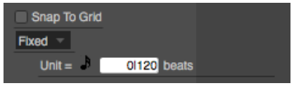 Snap to Grid window with Snap deselected, using Fixed mode with a 16th note unit value