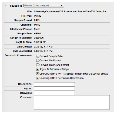 The Sound File section of the Sound File Information window.