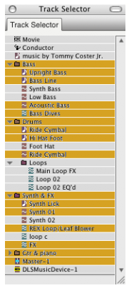 The Track Selector window with multiple tracks selected.